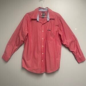 Chaps Mens Long Sleeve Easy Care Button Down Shirt Red Striped - Size L/G